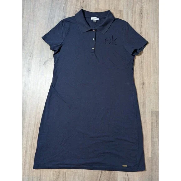 NWOT Calvin Klein Size L Polo Shirt Dress Navy Blue Designer Nautical Minimalist - Picture 10 of 12